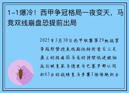 1-1爆冷！西甲争冠格局一夜变天，马竞双线崩盘恐提前出局